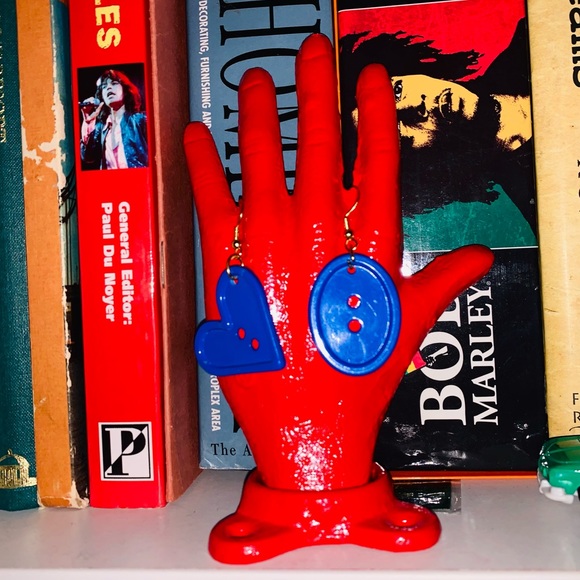 RETRO COLORFUL SHAPES Button Earrings (BLUE) - Picture 2 of 8